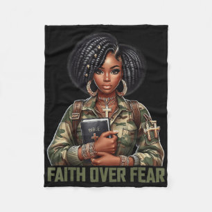 Faith Over Fear Christian Camo African American Af Fleece Blanket