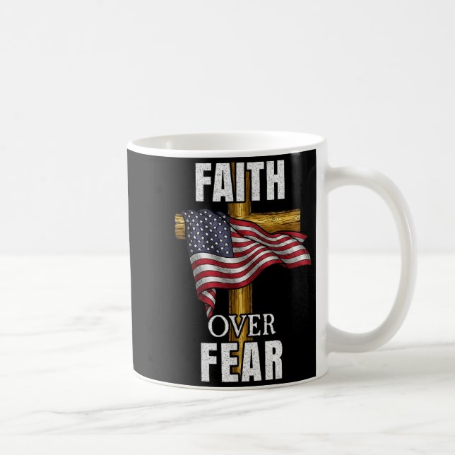 Faith Over Fear Christian Cross American Flag Tee  Coffee Mug (Right)