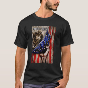 Faith Over Fear Christian Jesus American Flag T-Shirt