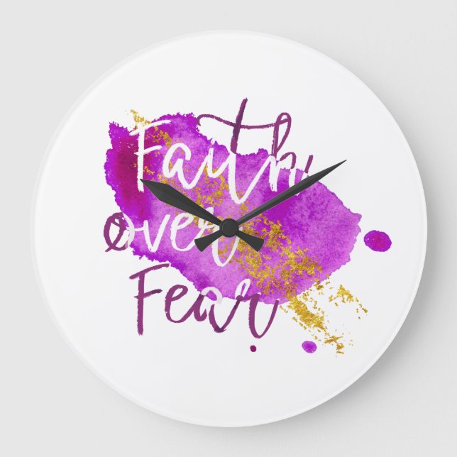 Faith Over Fear Christian Scripture Watercolor Art Large Clock (Front)