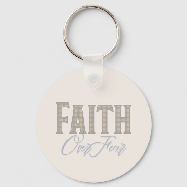 Faith Over Fear Christian Typography Design Key Ring (Front)