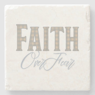 Faith Over Fear Christian Typography Design Stone Coaster