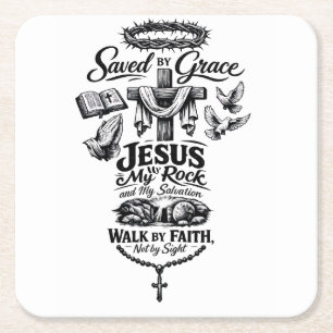Faith Over Fear Christian Vintage Design Square Paper Coaster