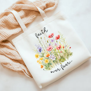 Faith Over Fear Christian Wildflower Inspirational Tote Bag