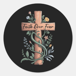 Faith Over Fear Christian Women Girls Jesus Cross Classic Round Sticker