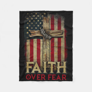 Faith Over Fear Christians Cross Usa American Flag Fleece Blanket