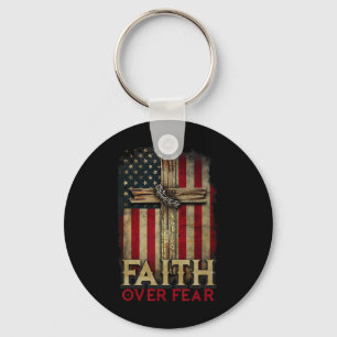 Faith Over Fear Christians Cross Usa American Flag Key Ring