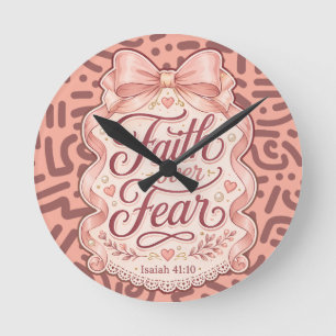 Faith Over Fear Coquette Christian Gift Home Decor Round Clock