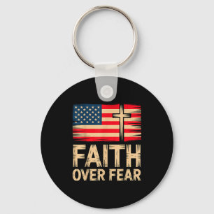 Faith Over Fear Cross American Flag Key Ring