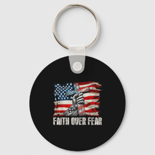 Faith Over Fear - Cross & Us Flag Key Ring