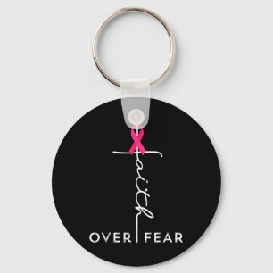 Faith Over Fear Cross Pink Ribbon Breast Cancer Aw Key Ring