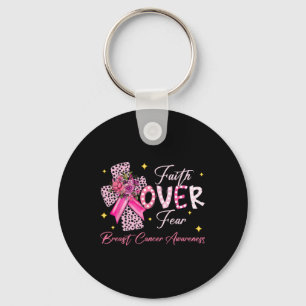 Faith Over Fear Cross Pink Ribbon Christian Breast Key Ring