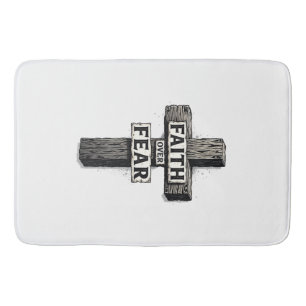 Faith Over Fear Cross Vintage Engraving Shirt (1) Bath Mat