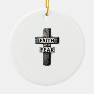 Faith Over Fear Cross Vintage Engraving Shirt (1) Ceramic Ornament