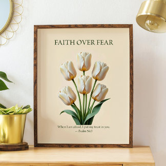 Faith over fear, floral Christian wall art
