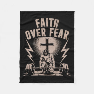 Faith Over Fear Funny Christian Workout Gym Jesus Fleece Blanket