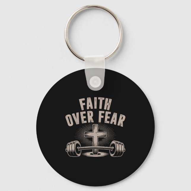 Faith Over Fear Funny Christian Workout Gym Jesus  Key Ring (Front)