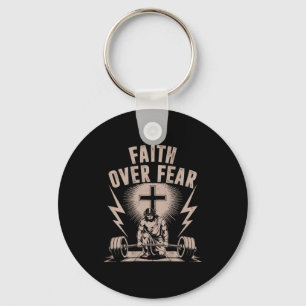 Faith Over Fear Funny Christian Workout Gym Jesus Key Ring