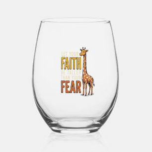 Faith Over Fear Giraffe Vintage Christian Shirt_1 Stemless Wine Glass