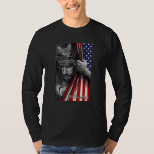 Faith Over Fear God Jesus Christian USA Flag Relig T-Shirt
