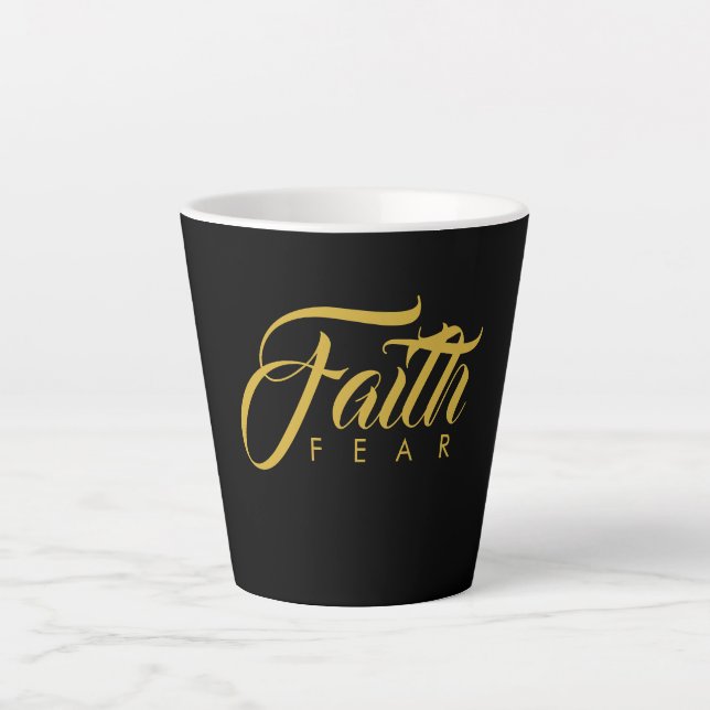 Faith Over Fear Gold and Black Latte Mug (Front)