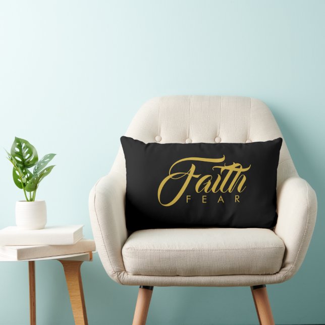 Faith Over Fear Gold and Black Lumbar Cushion (Chair)