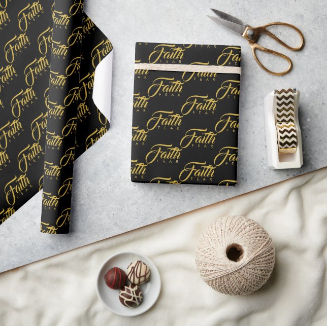 Faith Over Fear Gold and Black Wrapping Paper (Crafts)