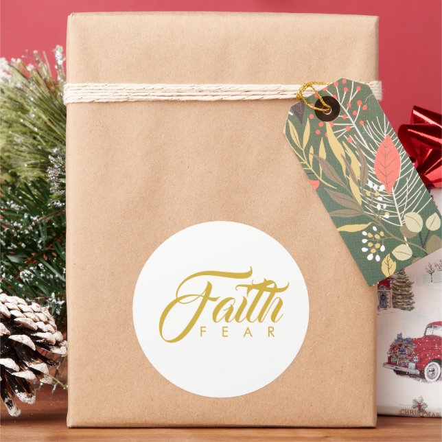 Faith Over Fear Gold and White Classic Round Sticker (Holiday)