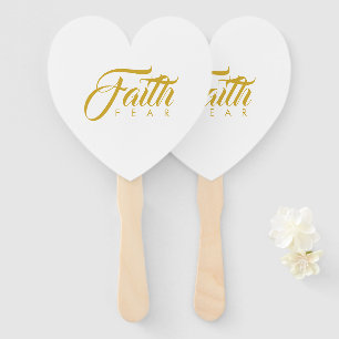 Faith Over Fear Gold and White Hand Fan