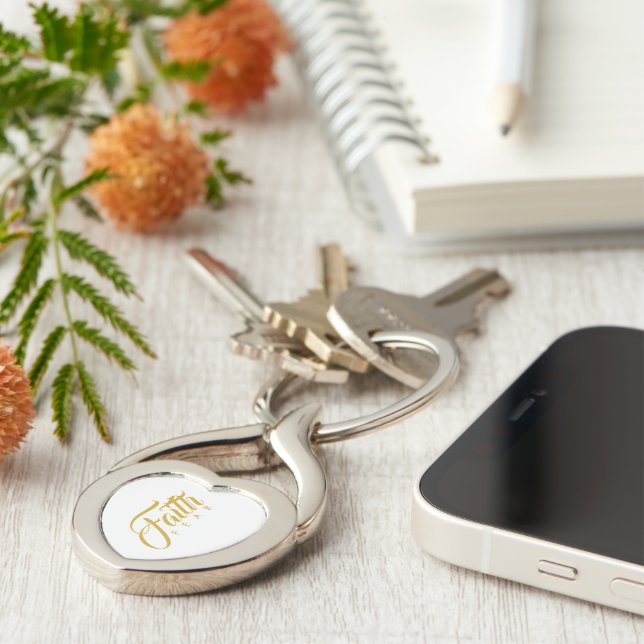 Faith Over Fear Gold and White Key Ring (Side)