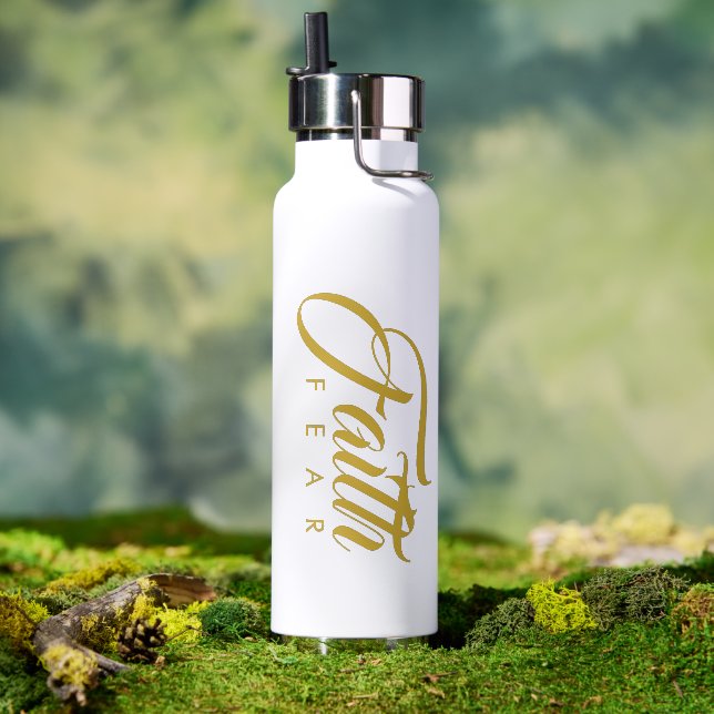 Faith Over Fear Gold and White Water Bottle (Outdoor)