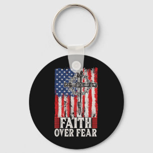 Faith Over Fear Jesus Christian Cross 4th July God Key Ring