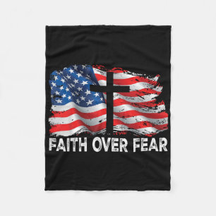 Faith Over Fear Jesus Christian Cross Us Flag 4th  Fleece Blanket