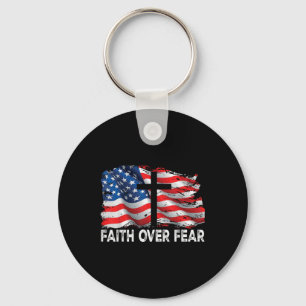 Faith Over Fear Jesus Christian Cross Us Flag 4th Key Ring