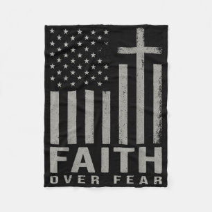 Faith Over Fear Jesus Christian Cross Us Flag God Fleece Blanket