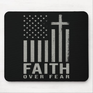 Faith Over Fear Jesus Christian Cross Us Flag God Mouse Pad