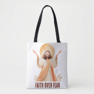 Faith Over Fear Jesus Christian T-Shirt Tote Bag