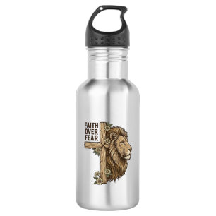 Faith Over Fear Lion Cross Vintage Christian Shirt 532 Ml Water Bottle