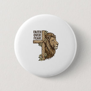 Faith Over Fear Lion Cross Vintage Christian Shirt 6 Cm Round Badge