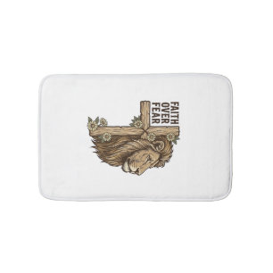 Faith Over Fear Lion Cross Vintage Christian Shirt Bath Mat