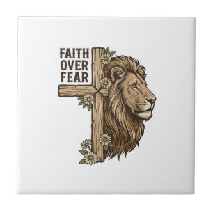 Faith Over Fear Lion Cross Vintage Christian Shirt Ceramic Tile