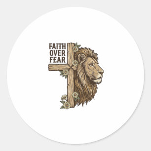 Faith Over Fear Lion Cross Vintage Christian Shirt Classic Round Sticker
