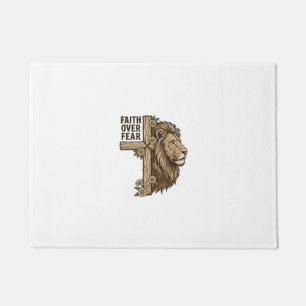 Faith Over Fear Lion Cross Vintage Christian Shirt Doormat