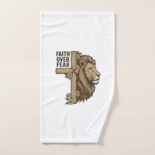 Faith Over Fear Lion Cross Vintage Christian Shirt Hand Towel