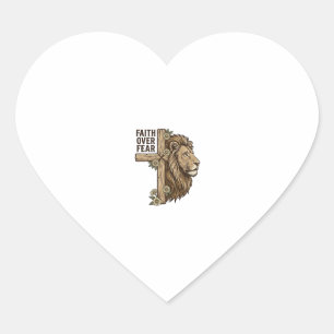 Faith Over Fear Lion Cross Vintage Christian Shirt Heart Sticker