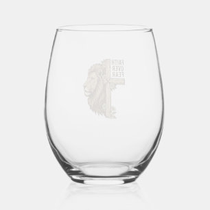 Faith Over Fear Lion Cross Vintage Christian Shirt Stemless Wine Glass