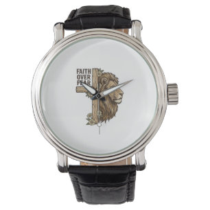 Faith Over Fear Lion Cross Vintage Christian Shirt Watch