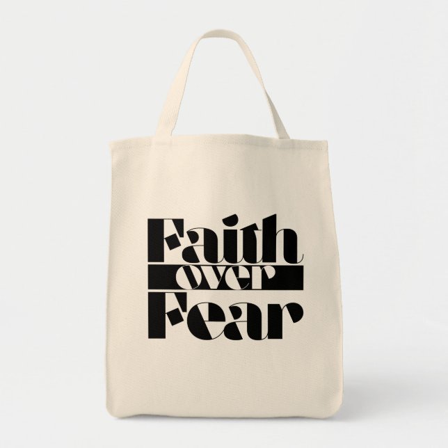 Faith Over Fear Retro Christian Inspirational Typo Tote Bag (Front)