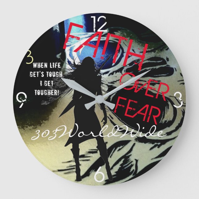 " FAITH OVER FEAR! " ROUND WALL CLOCK 4 HER! (Front)