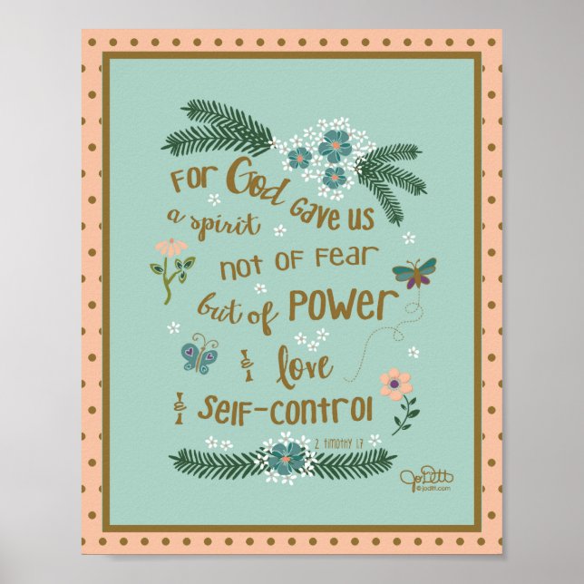 Faith Over Fear Scripture 2 Timothy Mint Peach Poster (Front)